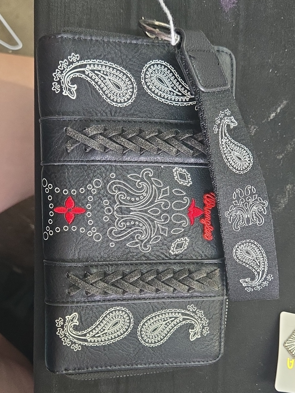 Black Paisley Embroidered Wallet Wristlet